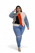 Curvy Leopard/Ivory/Rust/Black Denim Sleeve Sweater Top The House of Stylez