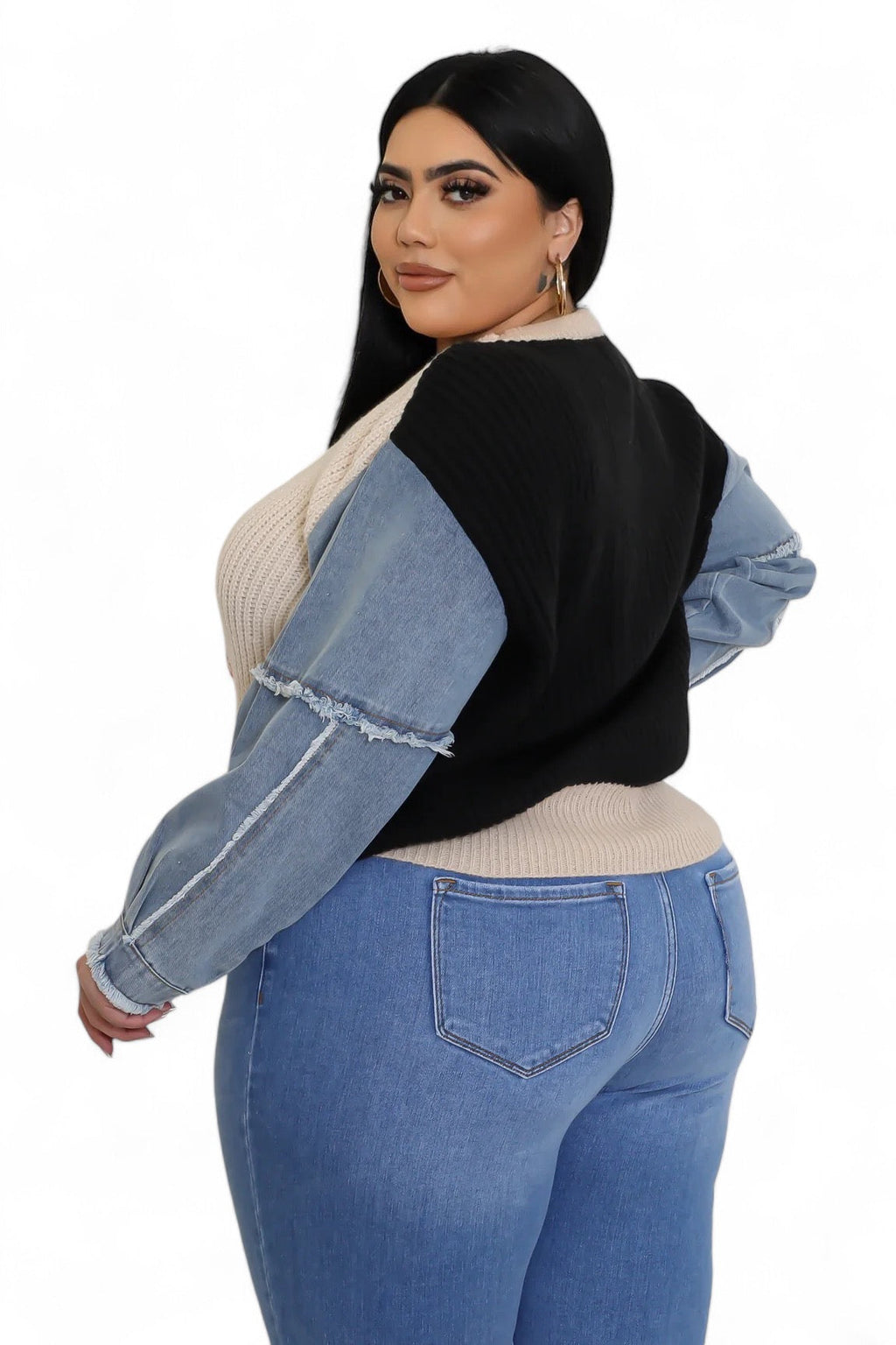 Curvy Leopard/Ivory/Rust/Black Denim Sleeve Sweater Top The House of Stylez