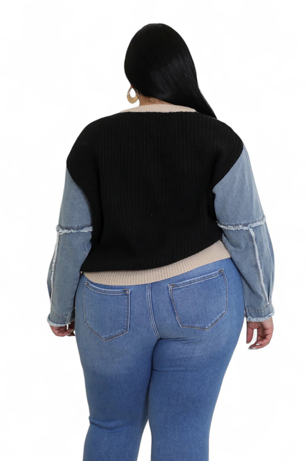 Curvy Leopard/Ivory/Rust/Black Denim Sleeve Sweater Top The House of Stylez