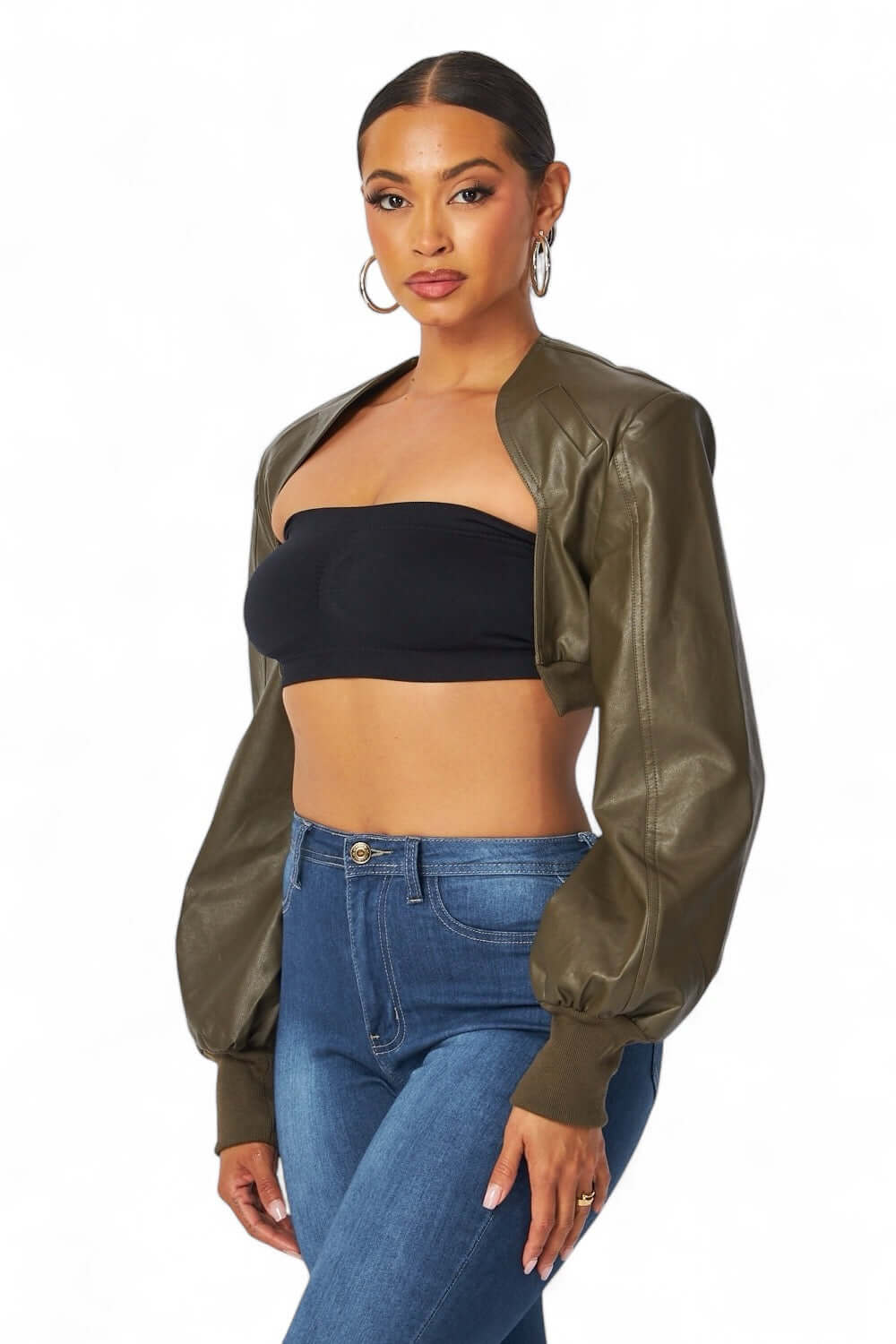 Tara Vegan Leather Cropped Bolero Jacket The House of Stylez