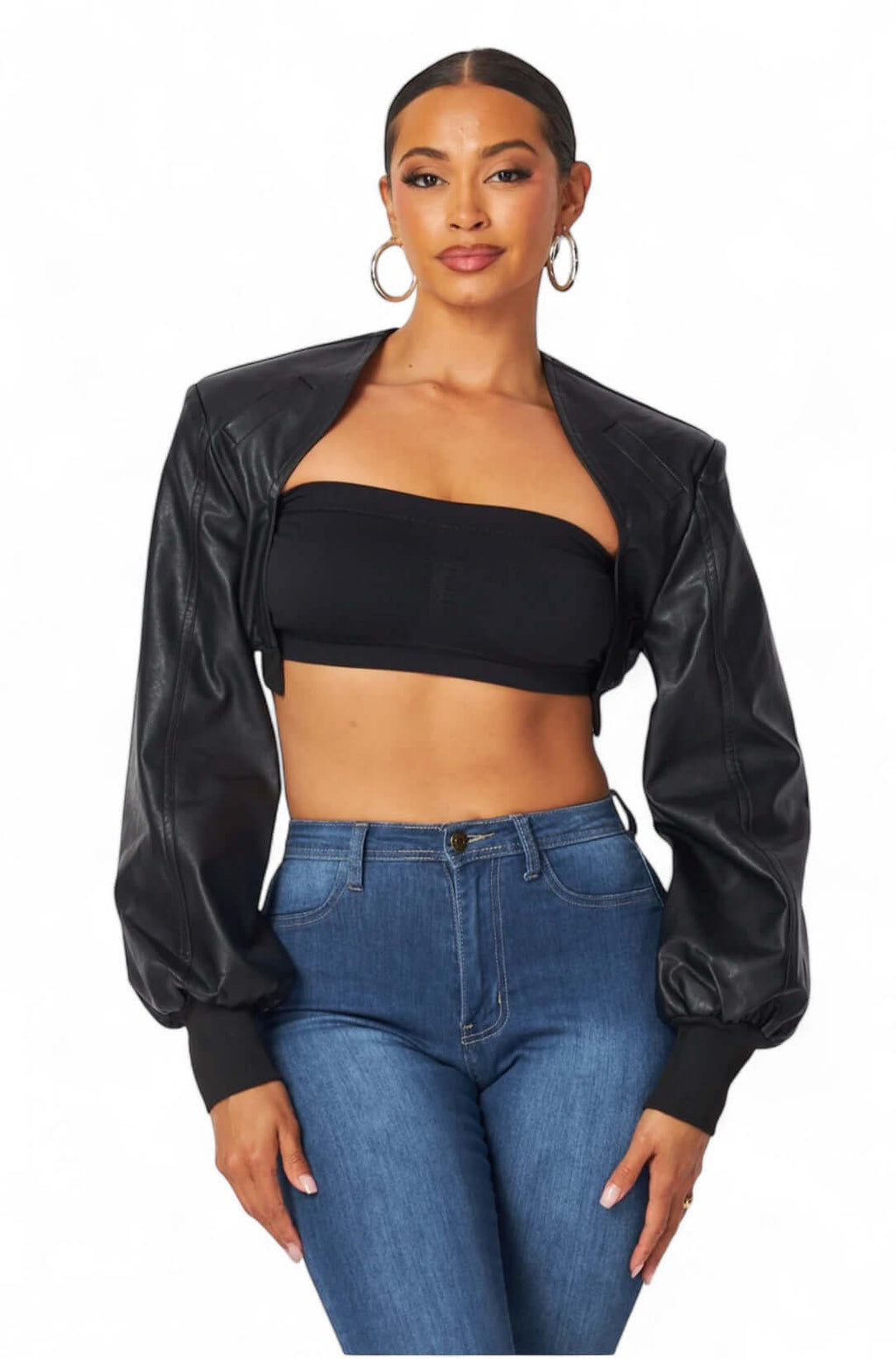 Tara Vegan Leather Cropped Bolero Jacket The House of Stylez