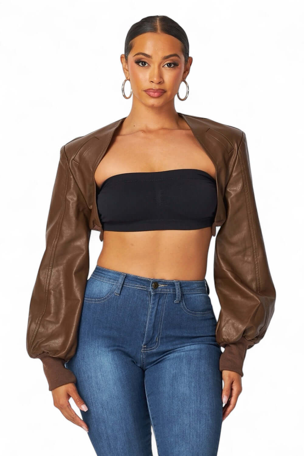 Tara Vegan Leather Cropped Bolero Jacket The House of Stylez