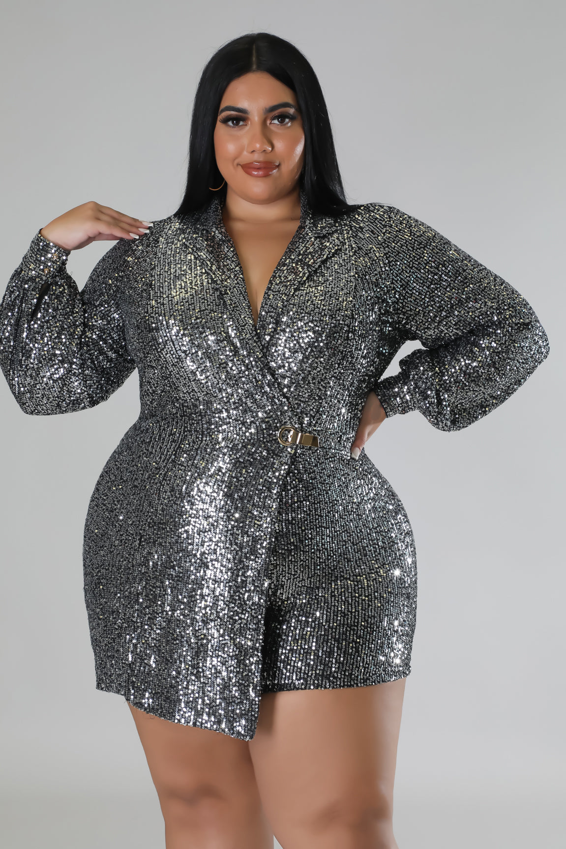 Gracie Babe - Semi stretch Sequin Romper - Plus Size Fasheabe