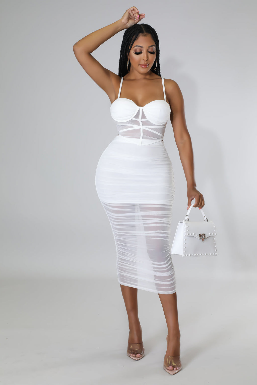 Meshy Days Ruched High Waisted Skirt Set Fasheabe
