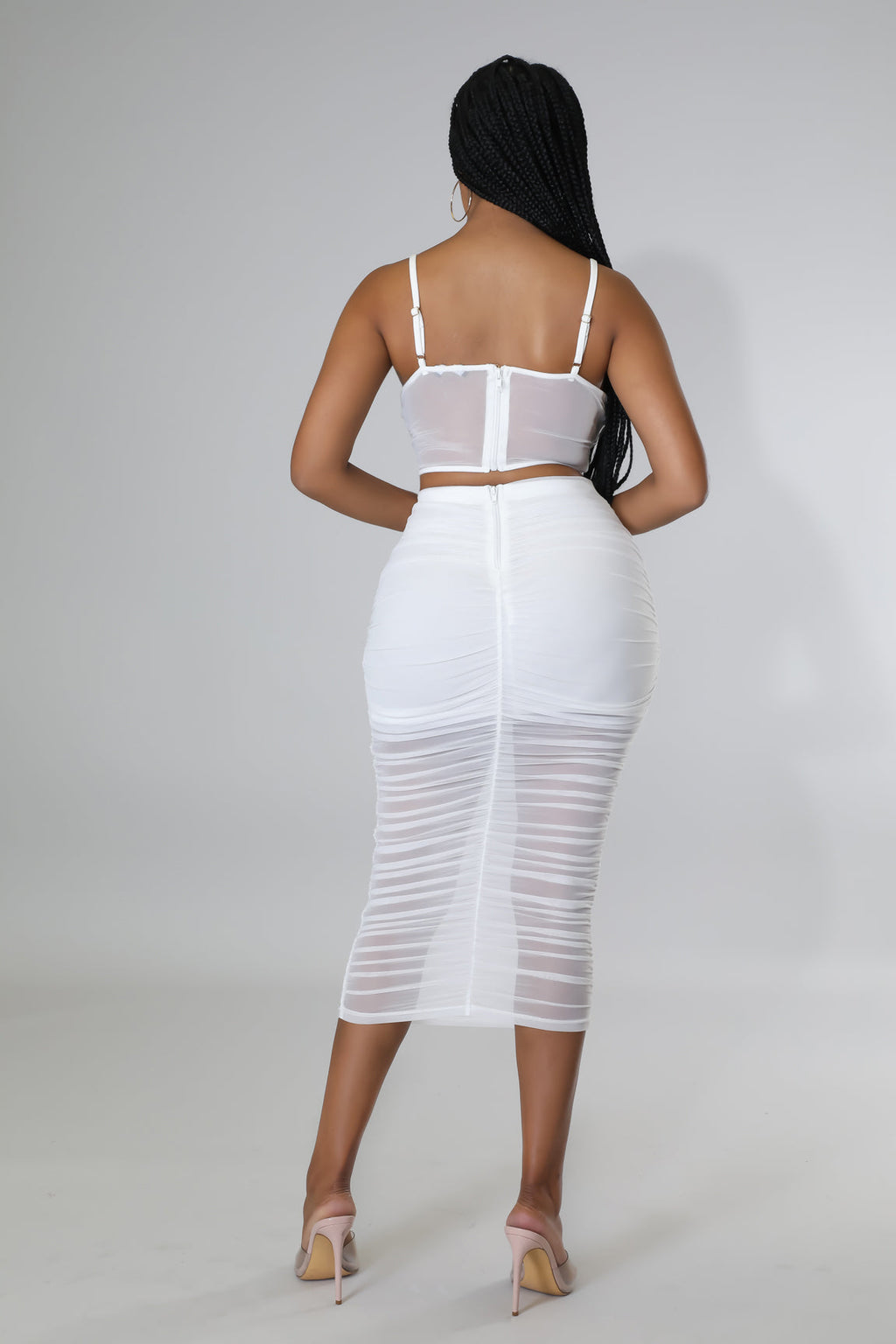 Meshy Days Ruched High Waisted Skirt Set Fasheabe