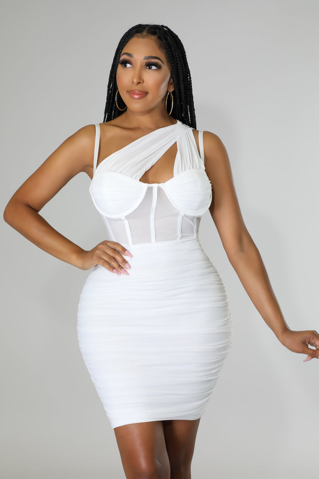 Flirtatious Honey One Shoulder Stretch Dress Fasheabe