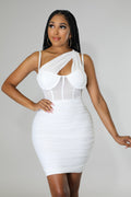 Flirtatious Honey One Shoulder Stretch Dress Fasheabe