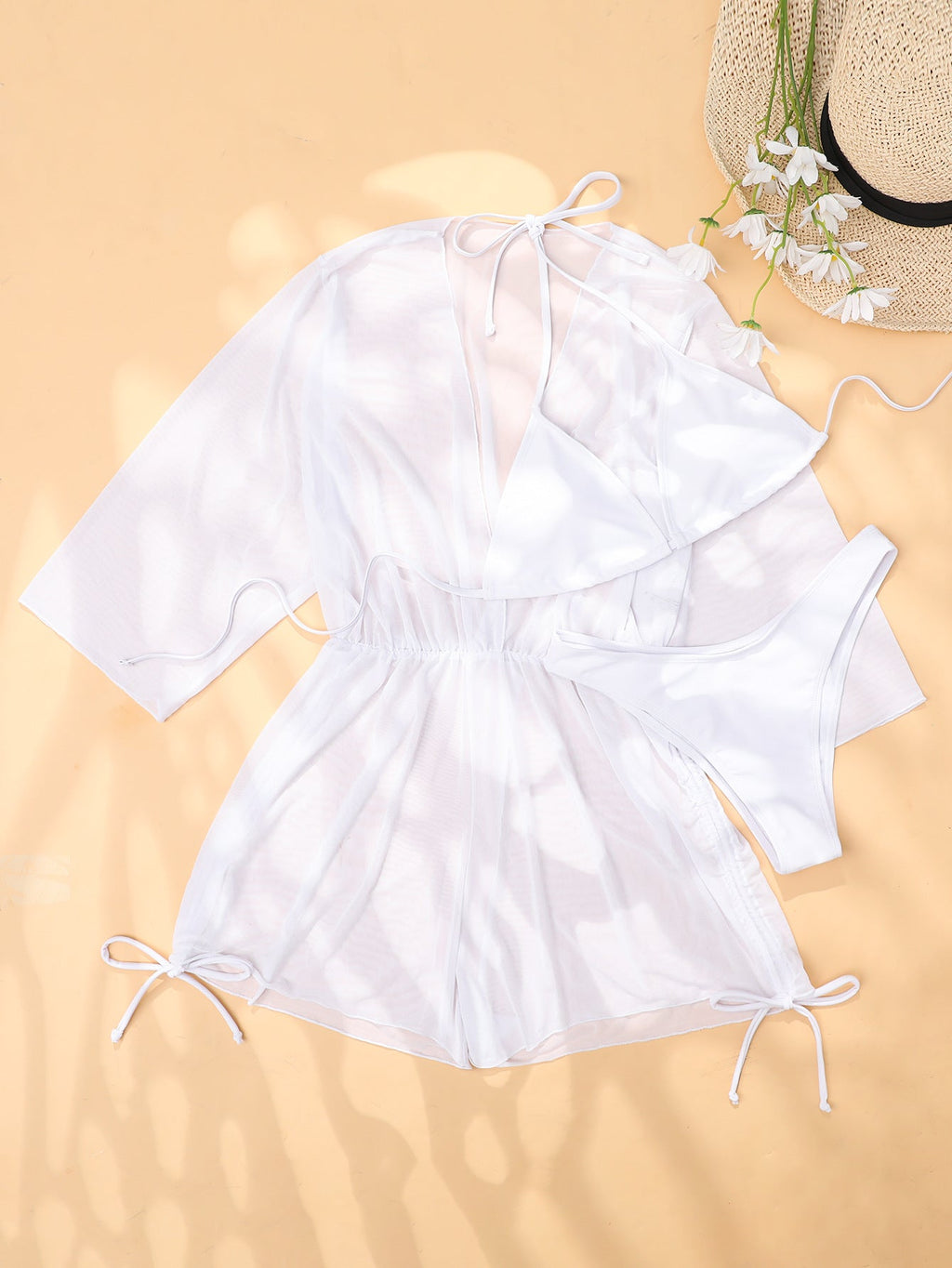 White Tied High Waist Sexy Three-Piece Suit Bikini Swimsuit Women Bella Mia