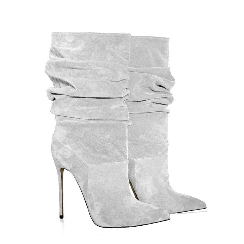 Pointed Toe Suede Stacked Heel Boots SHOMICOBOUTIQUE