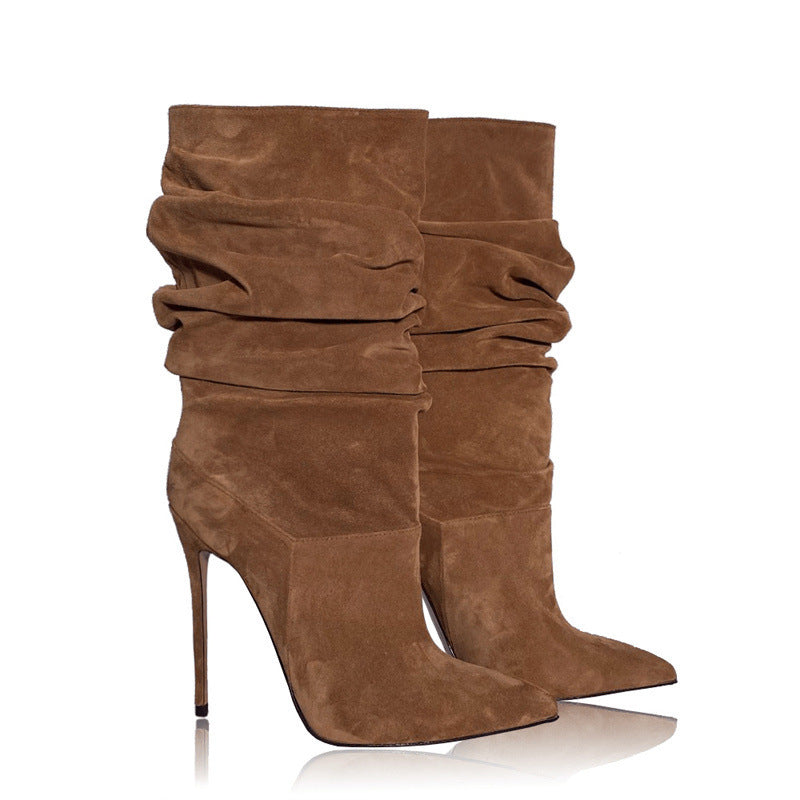 Pointed Toe Suede Stacked Heel Boots SHOMICOBOUTIQUE