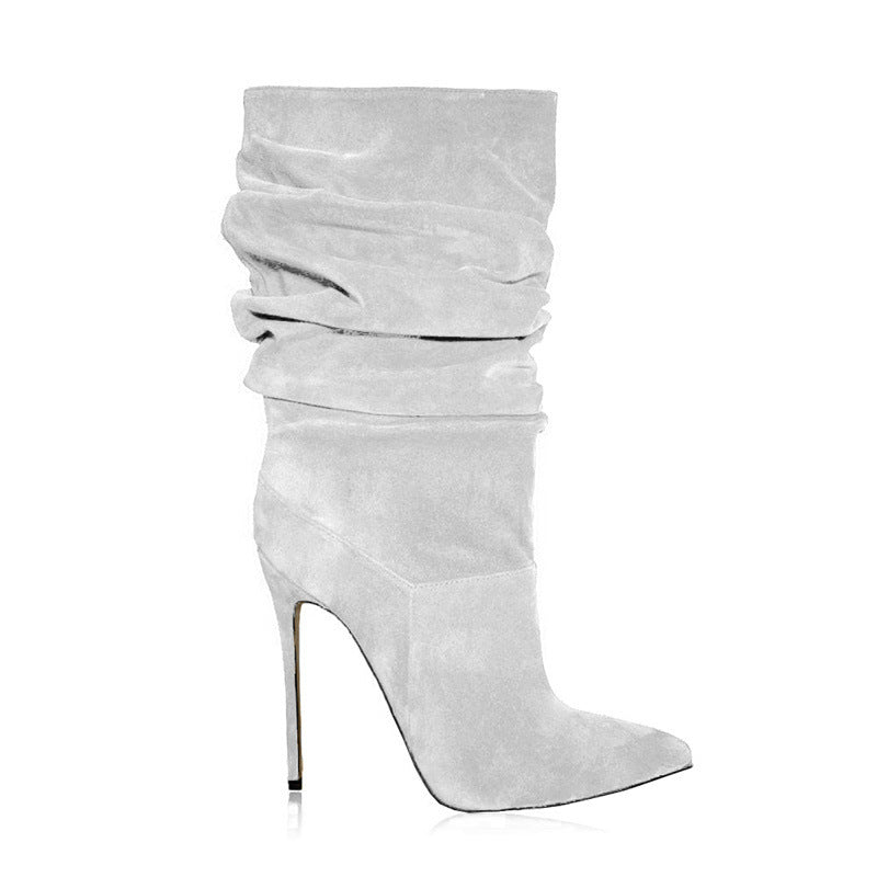 Pointed Toe Suede Stacked Heel Boots SHOMICOBOUTIQUE