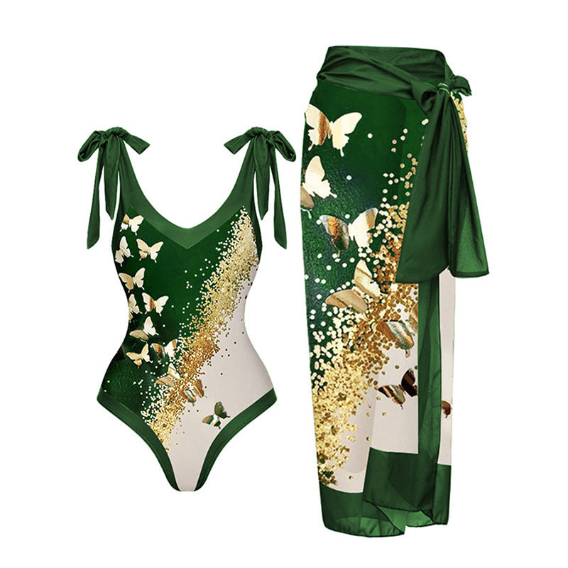 Women Sexy Siamese Conservative Cover Belly Thin Swimsuit Spring Bathing Suit Women Chiffon Beach Dress Bella Mia