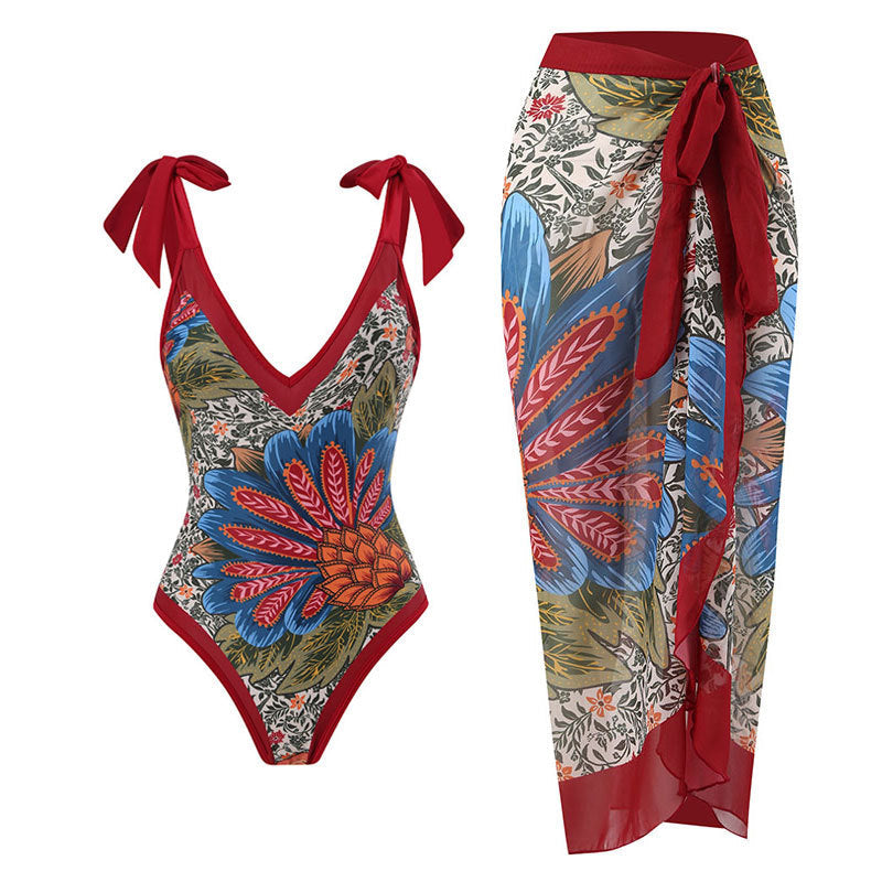 Women Sexy Siamese Conservative Cover Belly Thin Swimsuit Spring Bathing Suit Women Chiffon Beach Dress Bella Mia
