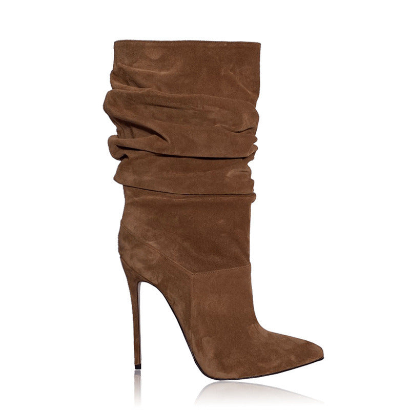 Pointed Toe Suede Stacked Heel Boots SHOMICOBOUTIQUE