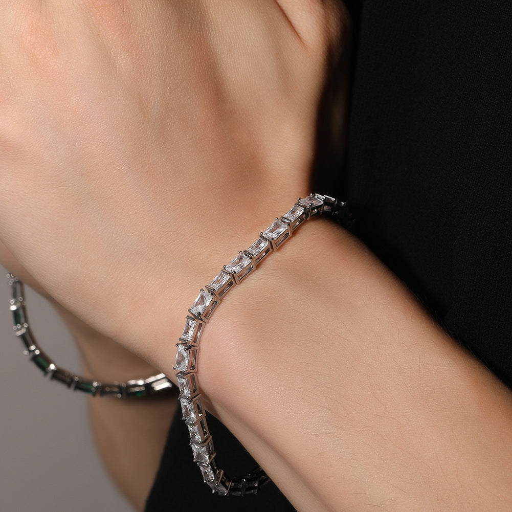 Hip-hop zircon-encrusted emerald color-matching tennis chain nowadaysfashion