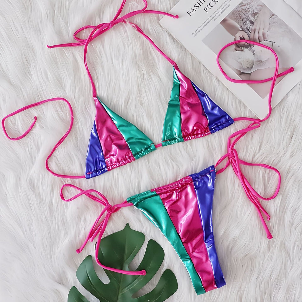 Sexy Stitching Banded Bikini Two Piece Sets Women Swimsuit Vacation Beach Swimsuit Lady Ros
