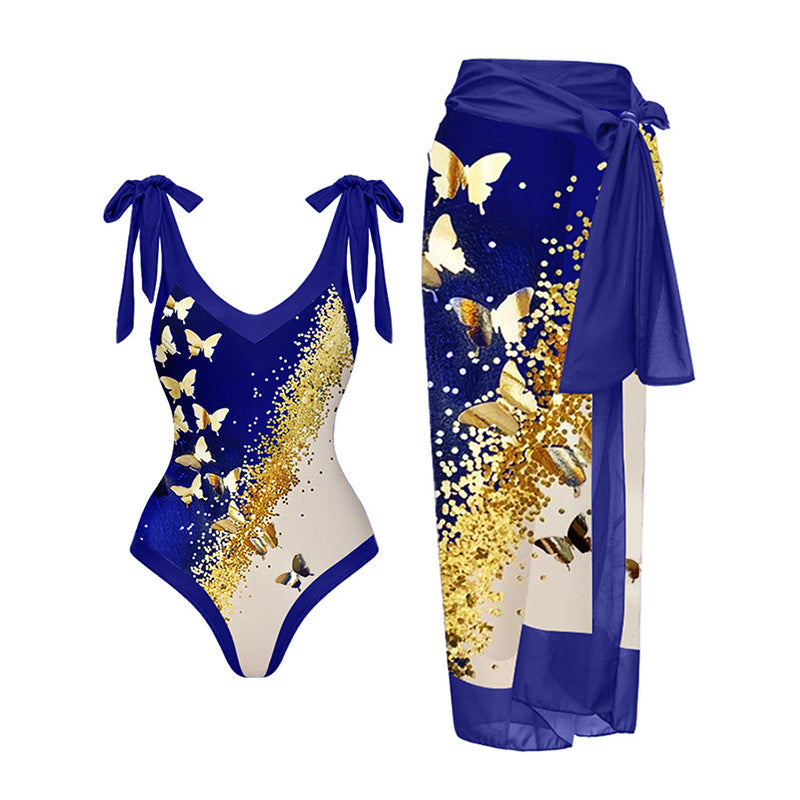 Women Sexy Siamese Conservative Cover Belly Thin Swimsuit Spring Bathing Suit Women Chiffon Beach Dress Bella Mia