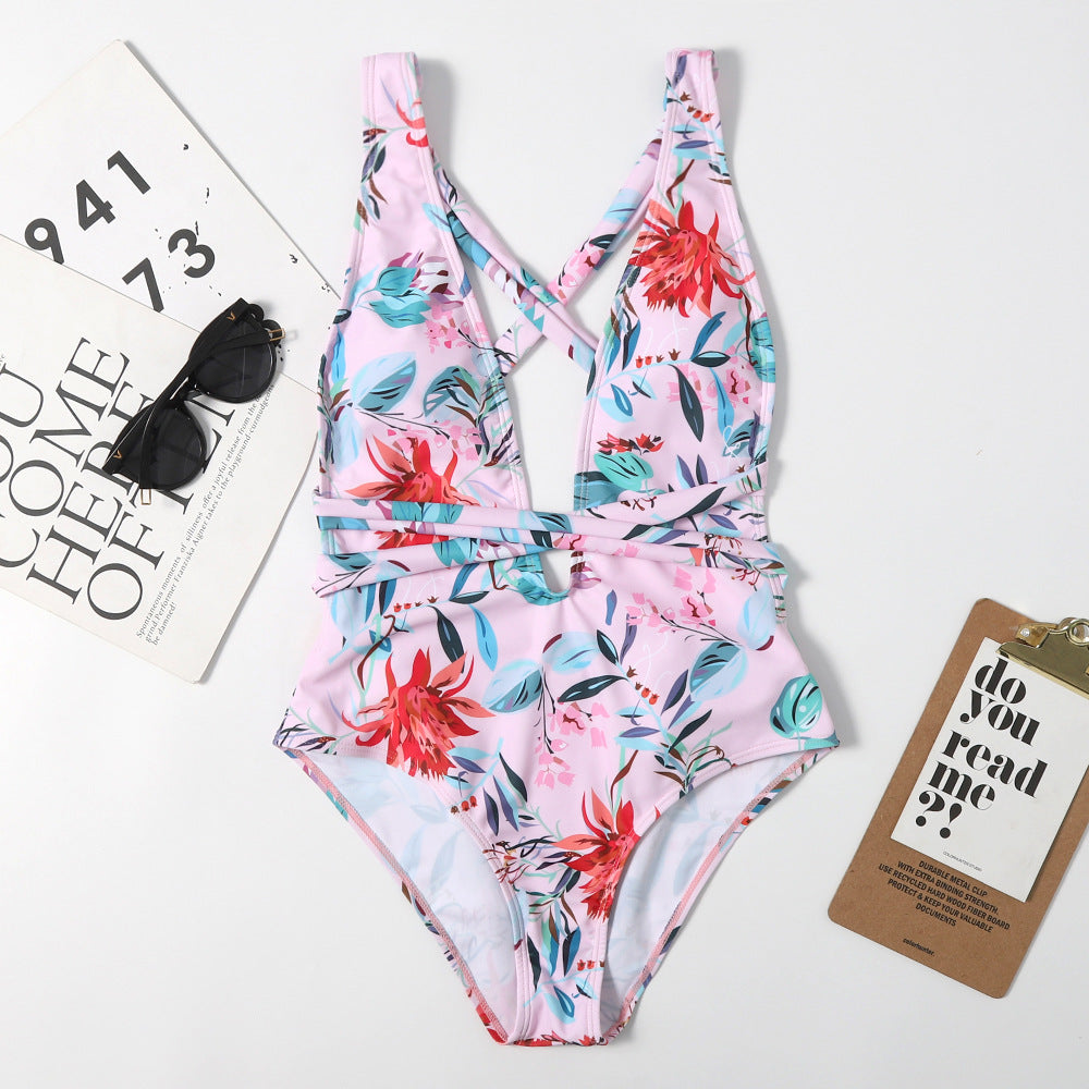 High Waist Backless Lace Up Sexy Women One Piece Printed Swimsuit Bikini Swimsuit Bella Mia