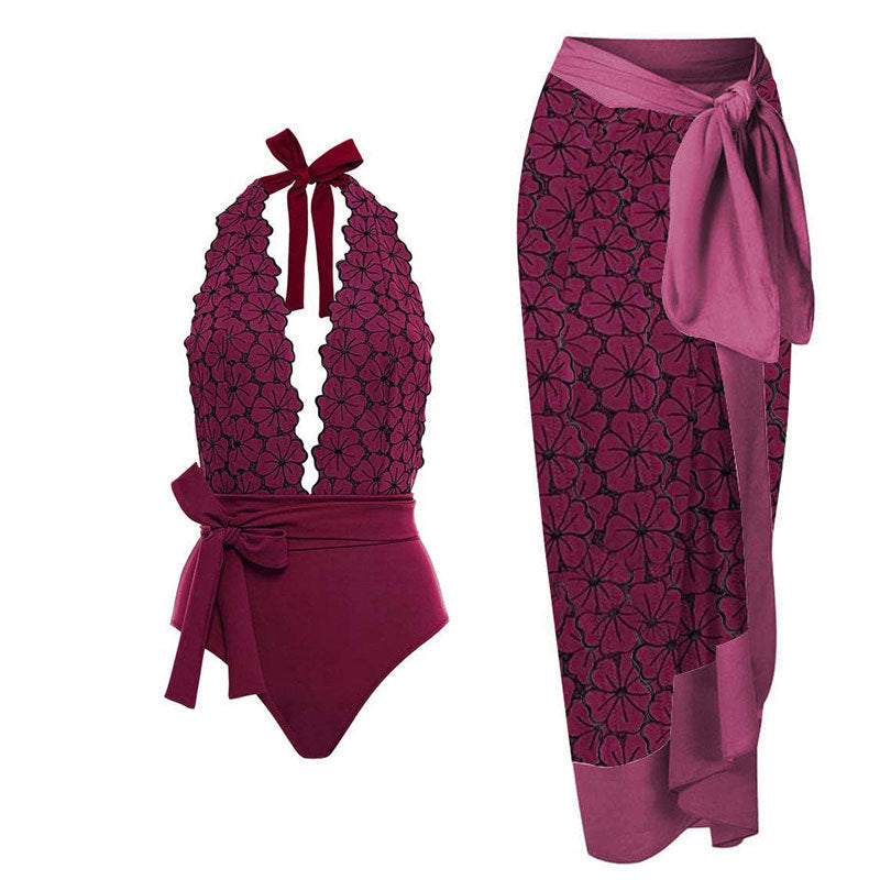 Women Sexy Siamese Conservative Cover Belly Thin Swimsuit Spring Bathing Suit Women Chiffon Beach Dress Bella Mia