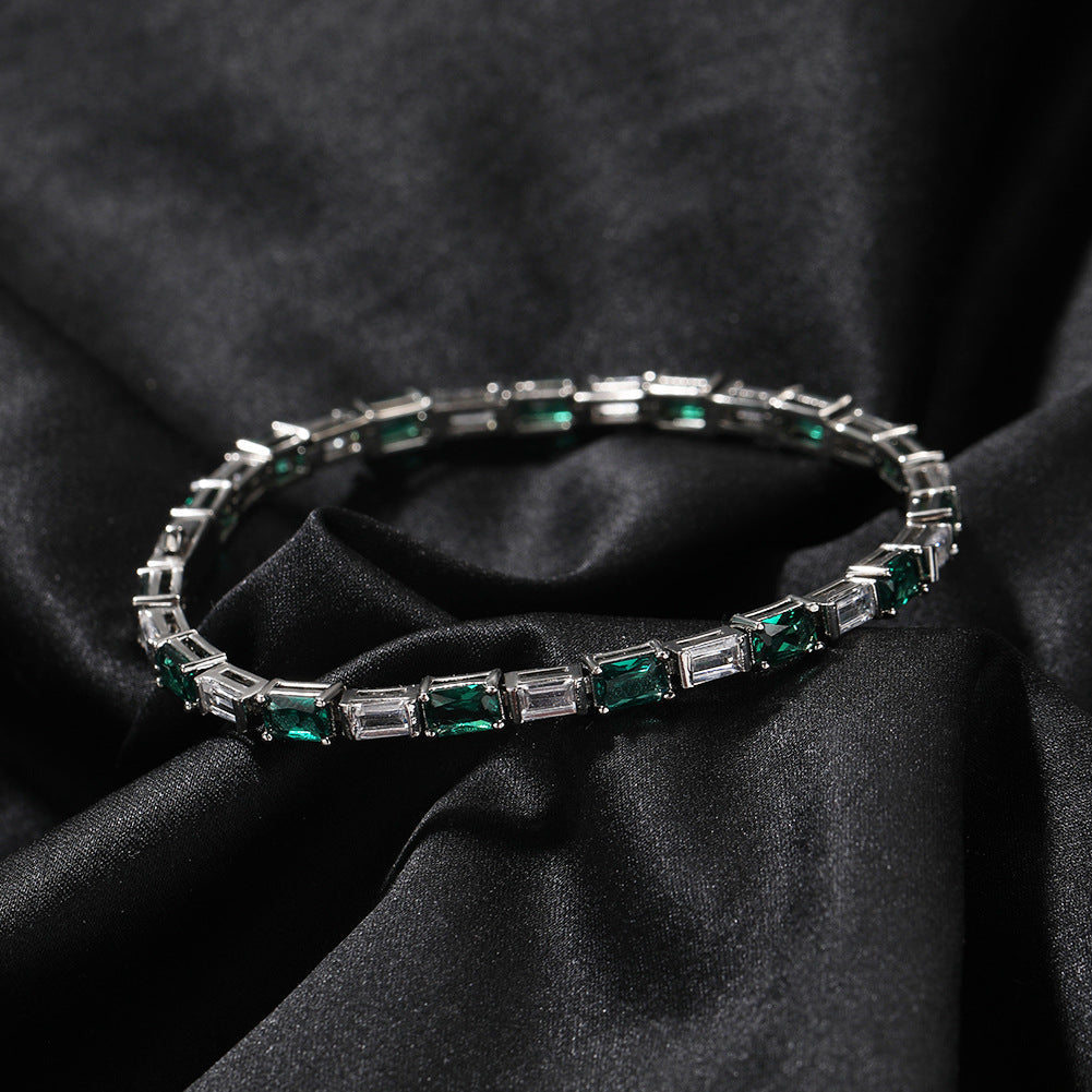 Hip-hop zircon-encrusted emerald color-matching tennis chain nowadaysfashion
