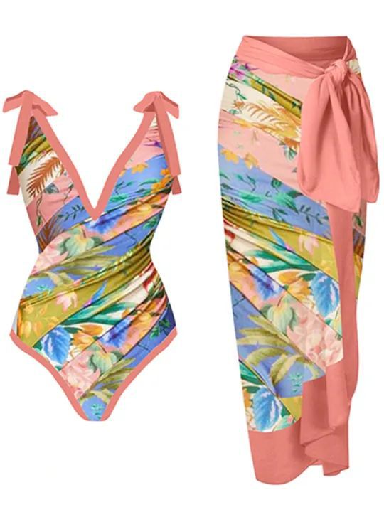 Women Sexy Siamese Conservative Cover Belly Thin Swimsuit Spring Bathing Suit Women Chiffon Beach Dress Bella Mia
