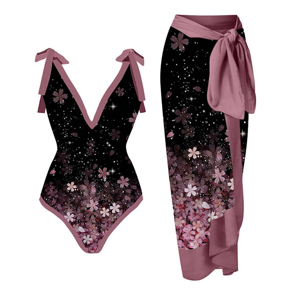 Women Sexy Siamese Conservative Cover Belly Thin Swimsuit Spring Bathing Suit Women Chiffon Beach Dress Bella Mia
