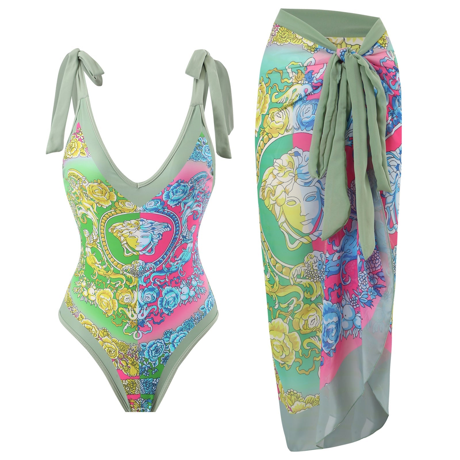 Women Sexy Siamese Conservative Cover Belly Thin Swimsuit Spring Bathing Suit Women Chiffon Beach Dress Bella Mia