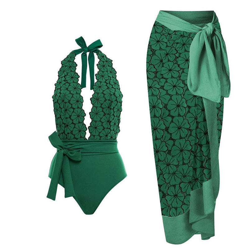 Women Sexy Siamese Conservative Cover Belly Thin Swimsuit Spring Bathing Suit Women Chiffon Beach Dress Bella Mia