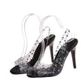 Rhinestone High Heeled Open Toe Sandals Women Pointed Toe Mixed with Crystal Fish Mouth Shoes Wanita Store