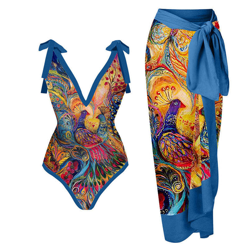 Women Sexy Siamese Conservative Cover Belly Thin Swimsuit Spring Bathing Suit Women Chiffon Beach Dress Bella Mia