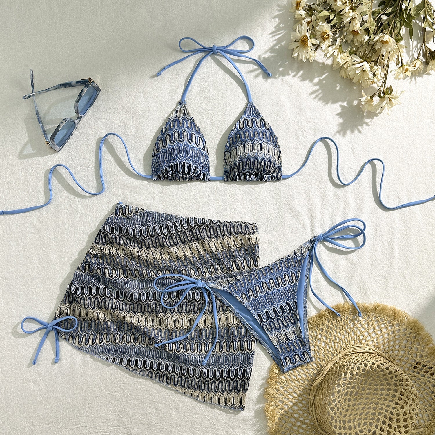 Embroidery Gradient Sexy Three Piece Suit Swimwear Swimsuit Bikini Bikini Bella Mia