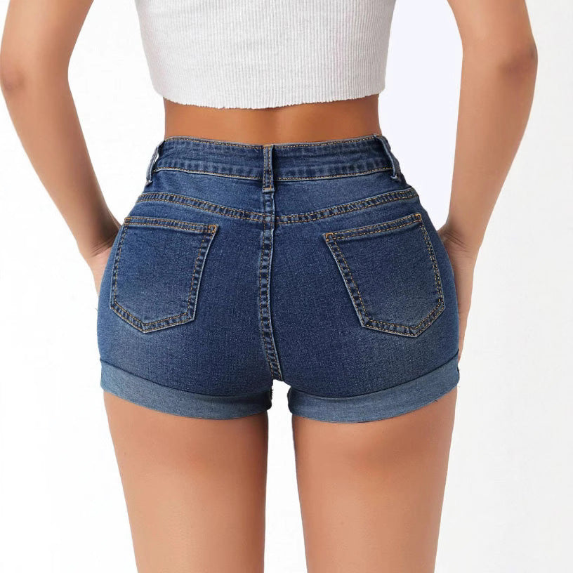 High Waist Elastic Slim Fit Ripped Jeans Shorts Women Wanita Store
