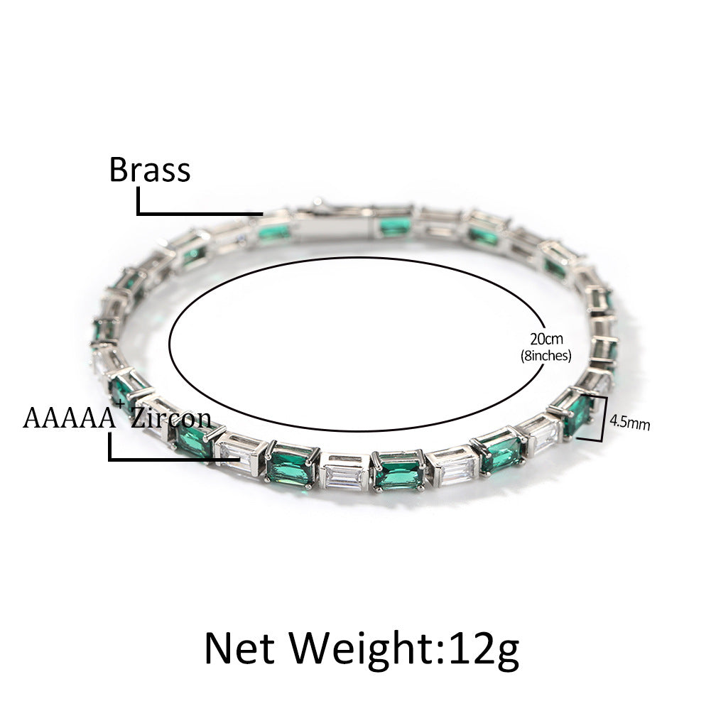 Hip-hop zircon-encrusted emerald color-matching tennis chain nowadaysfashion