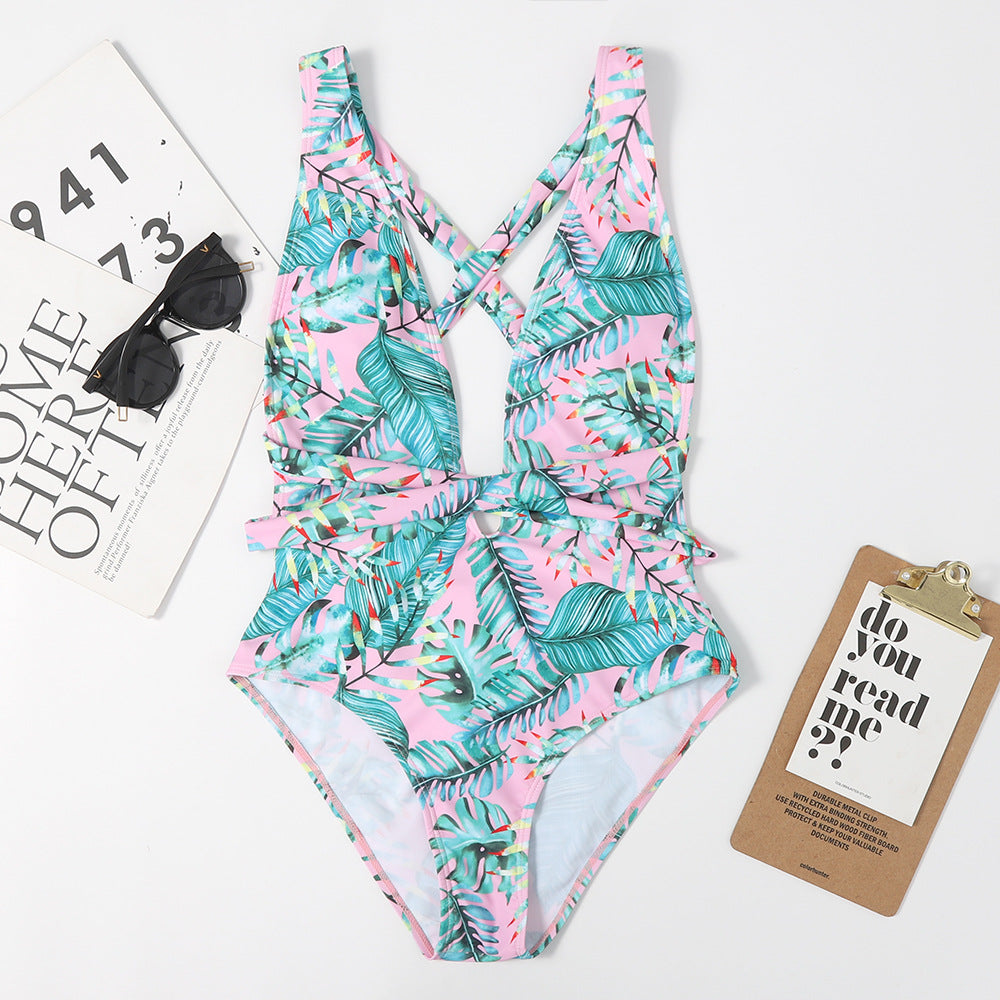 High Waist Backless Lace Up Sexy Women One Piece Printed Swimsuit Bikini Swimsuit Bella Mia