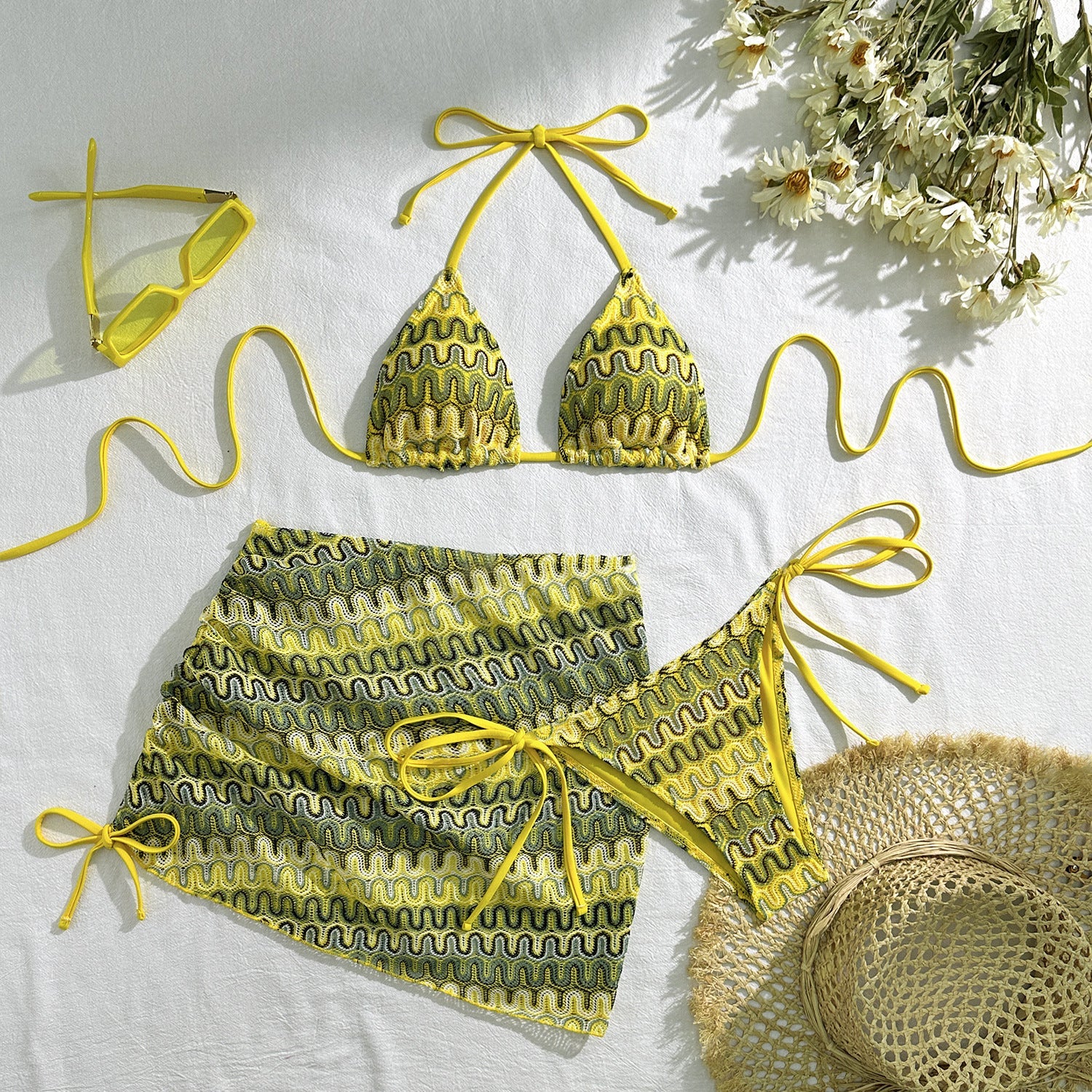 Embroidery Gradient Sexy Three Piece Suit Swimwear Swimsuit Bikini Bikini Bella Mia
