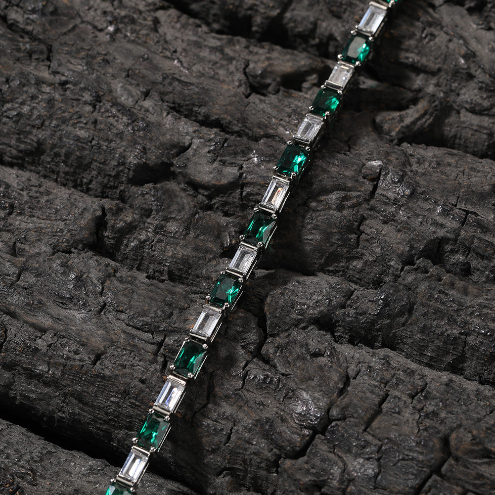 Hip-hop zircon-encrusted emerald color-matching tennis chain nowadaysfashion