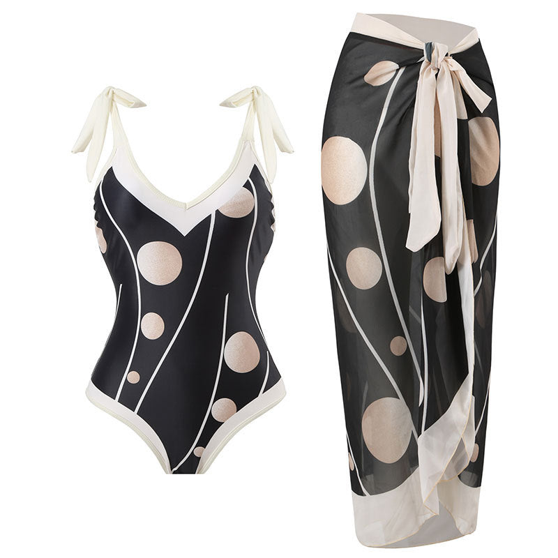 Women Sexy Siamese Conservative Cover Belly Thin Swimsuit Spring Bathing Suit Women Chiffon Beach Dress Bella Mia