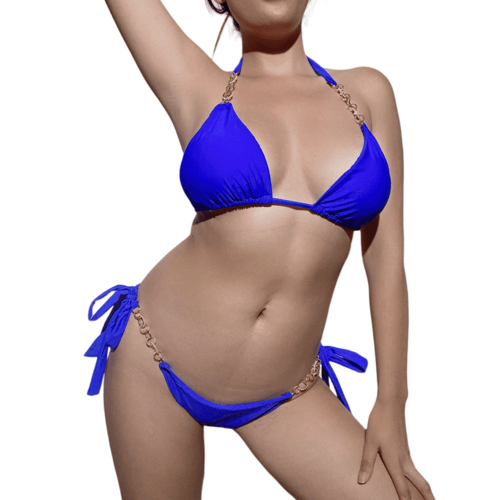Sexy Metal Chain Two Pieces Swimsuit Solid Color Swimsuit Women High Quality Bikini Lady Ros
