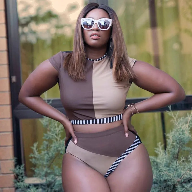 Plus Size Women's High Waisted Bikini Swimwear Trendy Attic Store01