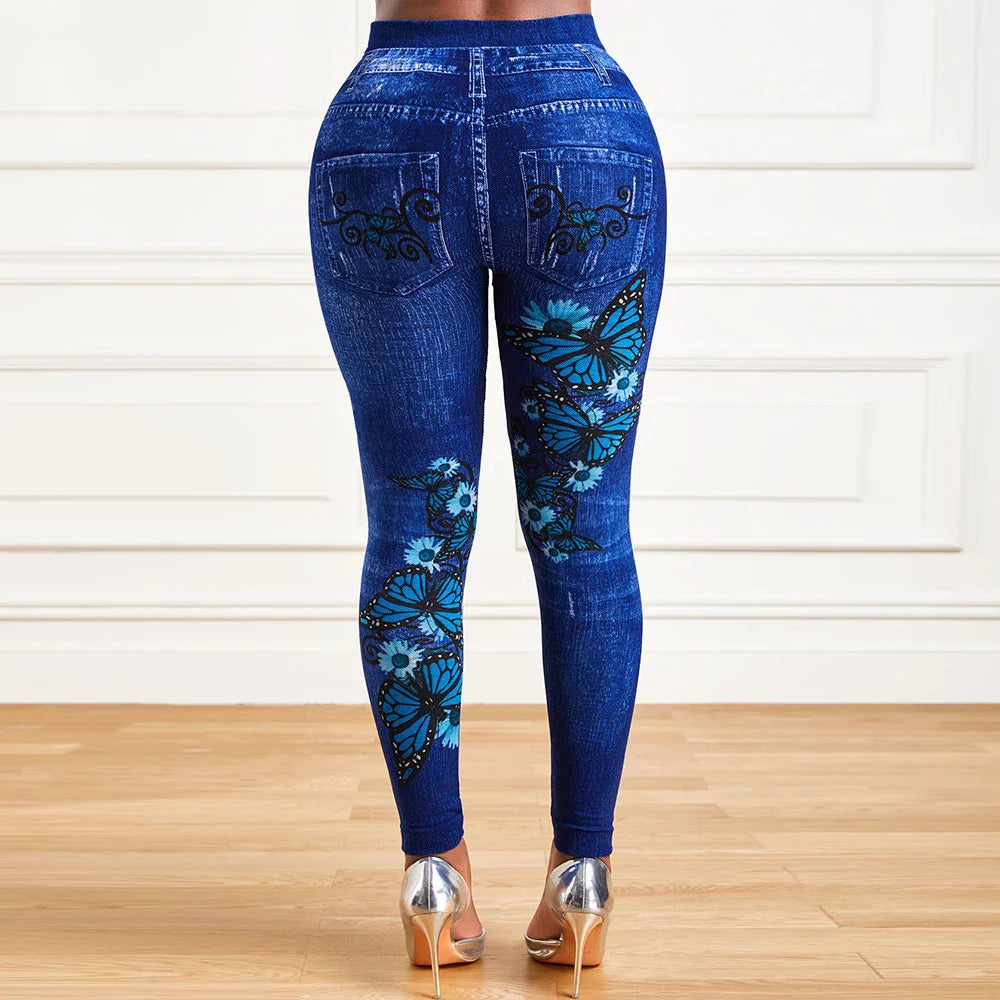 Plus Size Oversized Women High Waist Stretchy Legging Denim Look Skinny Jeggings nowadaysfashion