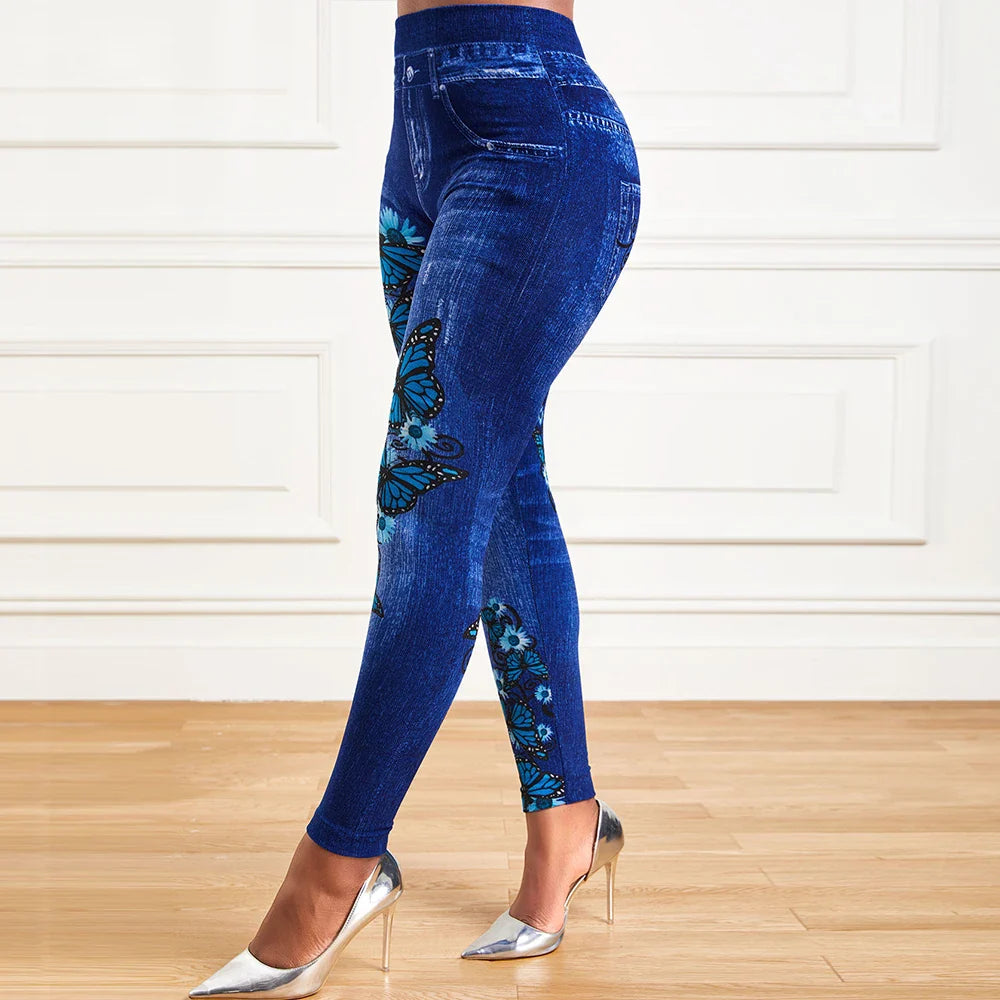 Plus Size Oversized Women High Waist Stretchy Legging Denim Look Skinny Jeggings nowadaysfashion