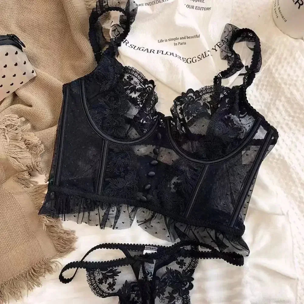 Fashion Comfortable Lace Lingerie with Steel Ring Wrapped Chest Top Bra and Panty Set Sexy Intimates Supply Underwire Female Femstylo