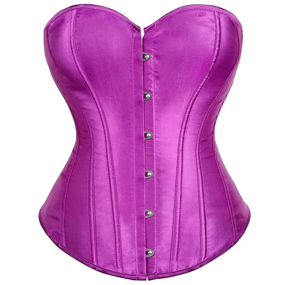 Formvana Satin Overbust Corset Simple Vintage Elegant Bustier Plastic Boned Waist Cincher Shapewear Gothic Sexy Korset Plus Size Femstylo