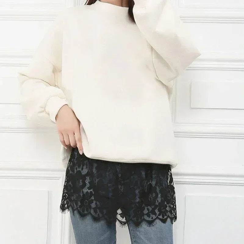Women Eyelash Floral Lace Shirt Extender Adjustable Layered Faux Top Hem Lower Sweep Mini Skirt Half Slip Underskirt Femstylo