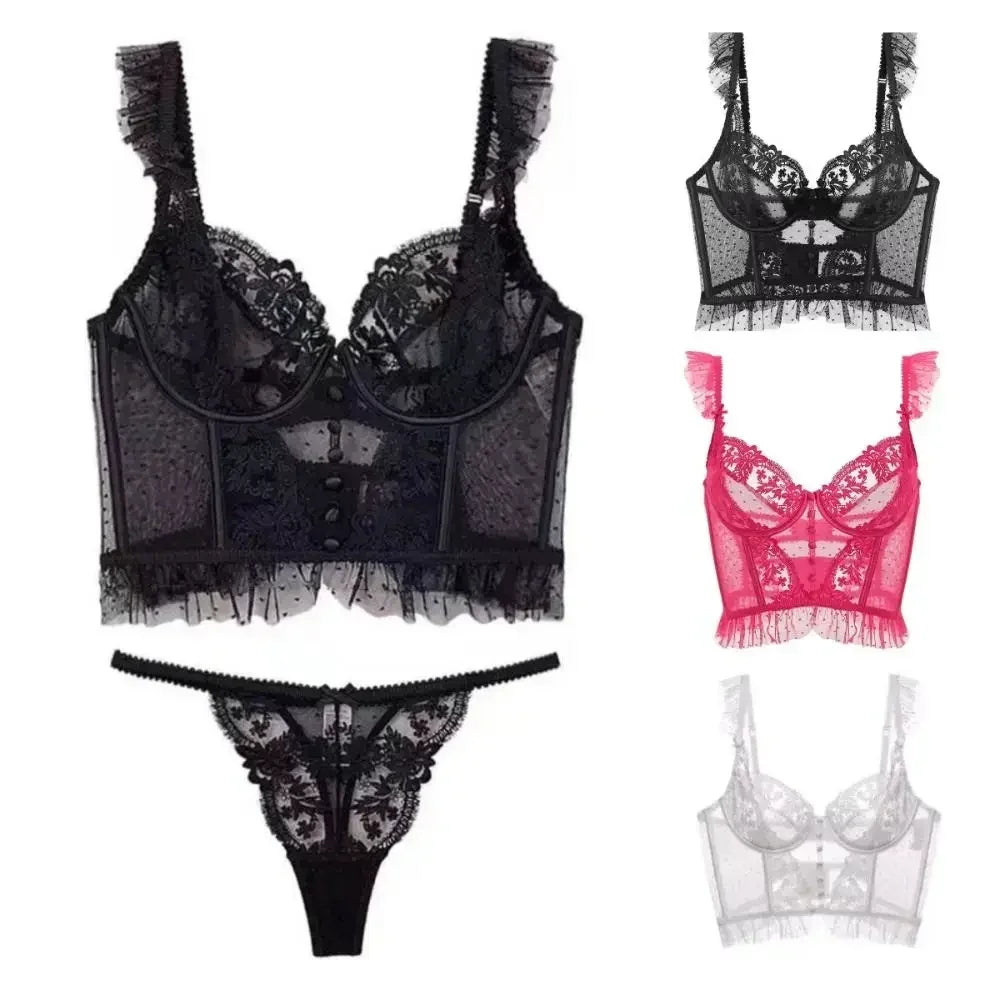 Fashion Comfortable Lace Lingerie with Steel Ring Wrapped Chest Top Bra and Panty Set Sexy Intimates Supply Underwire Female Femstylo