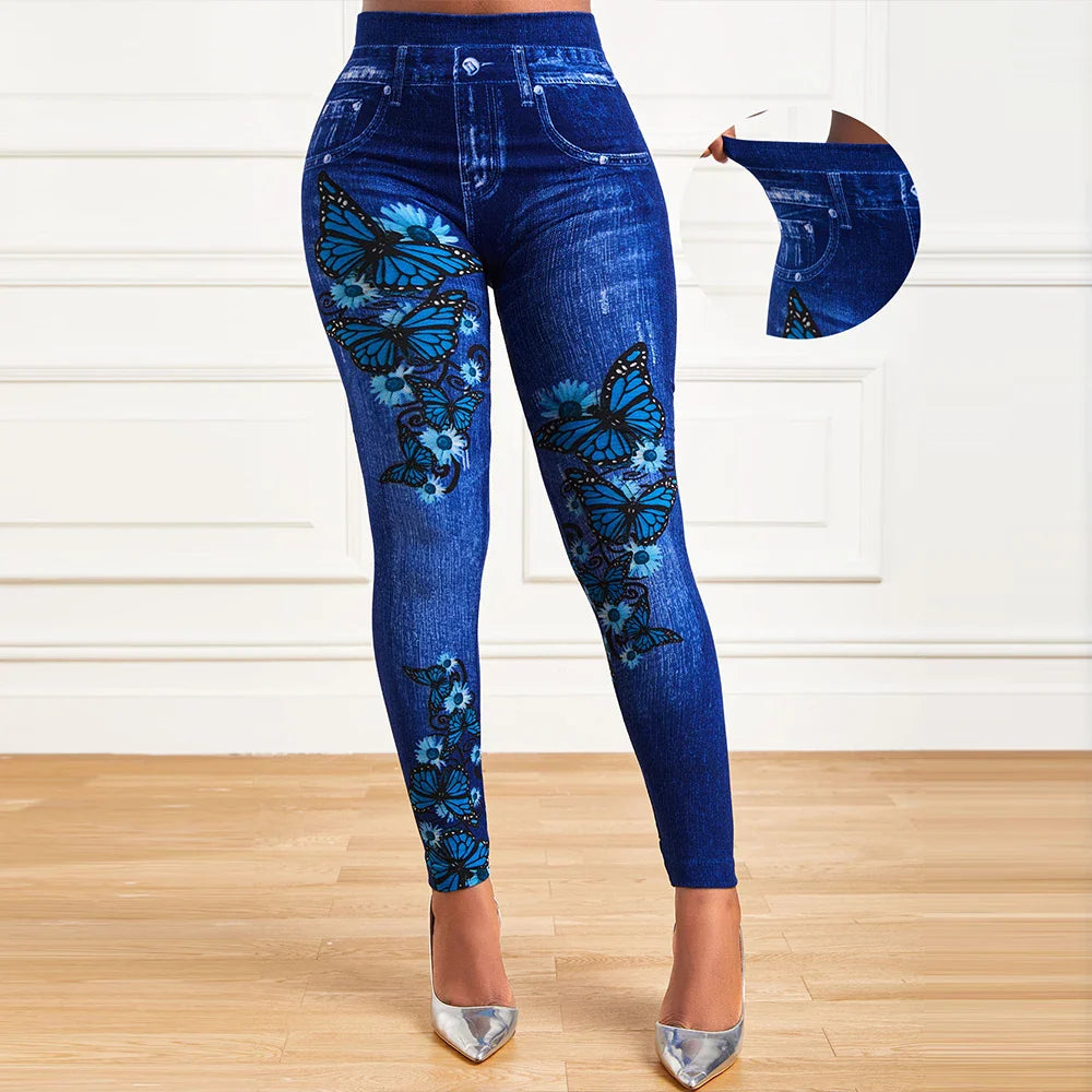 Plus Size Oversized Women High Waist Stretchy Legging Denim Look Skinny Jeggings nowadaysfashion