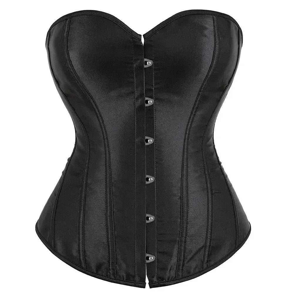 Formvana Satin Overbust Corset Simple Vintage Elegant Bustier Plastic Boned Waist Cincher Shapewear Gothic Sexy Korset Plus Size Femstylo