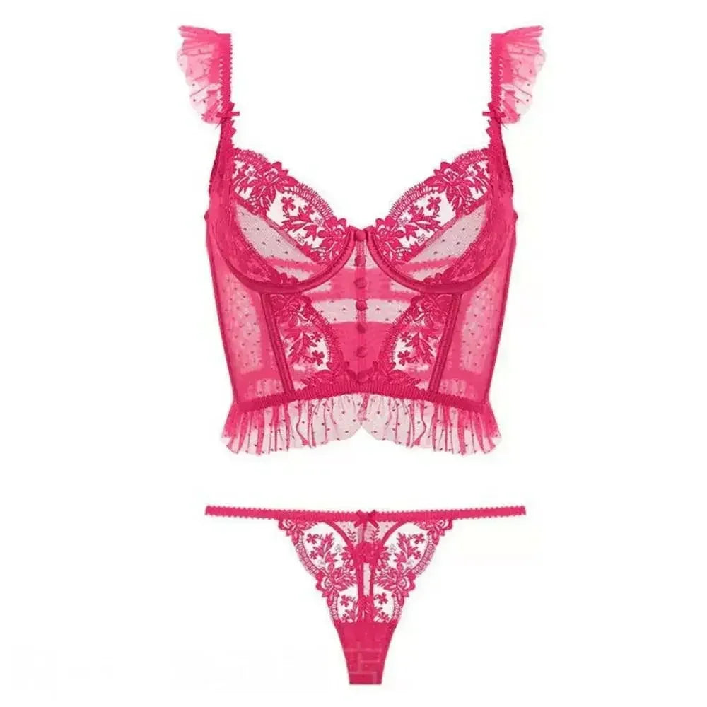 Fashion Comfortable Lace Lingerie with Steel Ring Wrapped Chest Top Bra and Panty Set Sexy Intimates Supply Underwire Female Femstylo