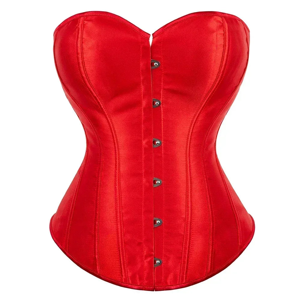 Formvana Satin Overbust Corset Simple Vintage Elegant Bustier Plastic Boned Waist Cincher Shapewear Gothic Sexy Korset Plus Size Femstylo