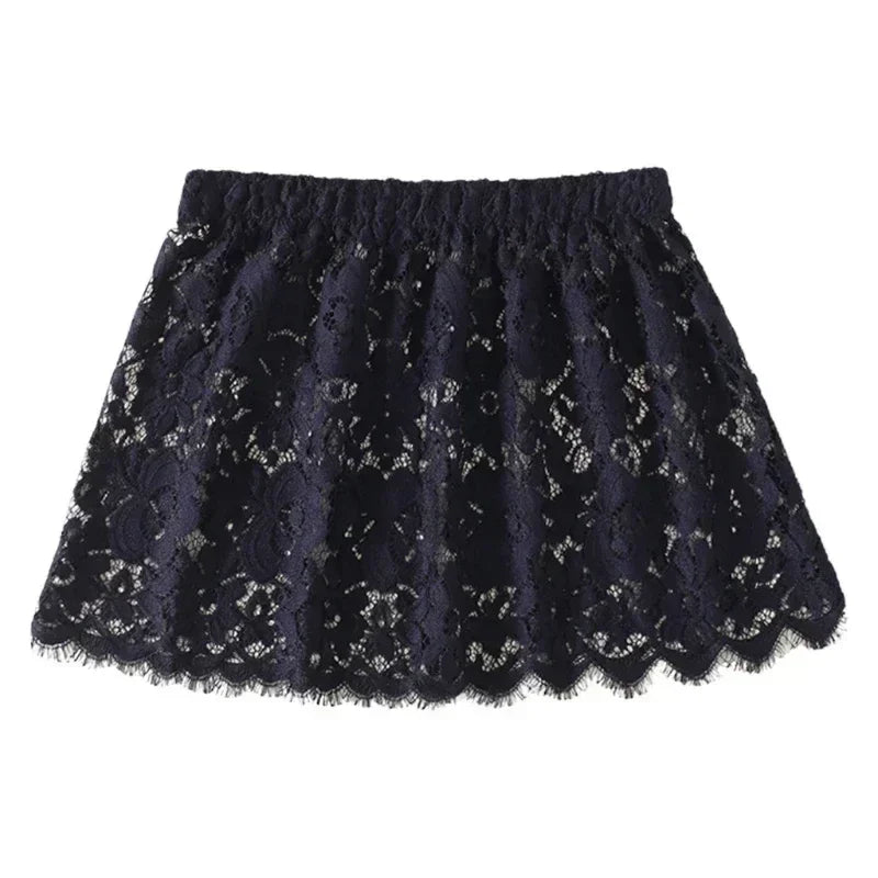 Women Eyelash Floral Lace Shirt Extender Adjustable Layered Faux Top Hem Lower Sweep Mini Skirt Half Slip Underskirt Femstylo